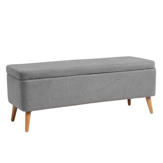 Koketto Home Banco tapizado gris con almacenamiento y patas de madera