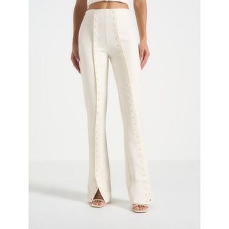 Mani&egrave;re De Voir Therese Tailored Button Detail Trousers in Off White at Nordstrom, Size 4