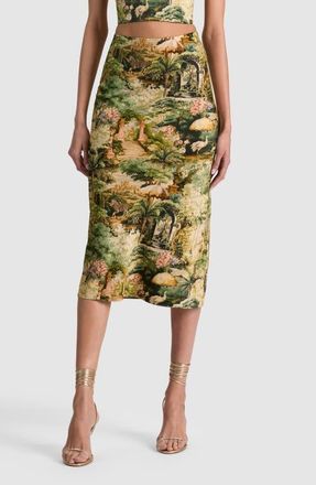 Alice & Olivia Maeve Landscape Print Midi Skirt in Terrain Lg at Nordstrom, Size 10