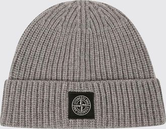 Stone Island Berretto beanie in lana vergine a coste con logo Compass