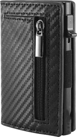 Generic Mens Ultra Thin Leather Wallet with Automatic Card Ejection & Metal Money Clip - Slim Design for Easy Carry(Carbon Black)