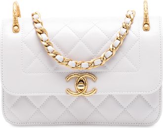 Chanel Pre-owned Womens Cc Quilted Calfskin Single Flap - White Leather - One Size