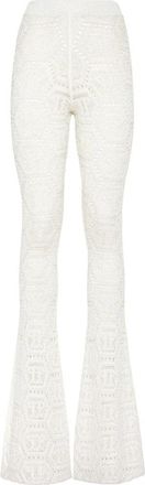 Philipp Plein Lurex Knit Broeken Monogram - Dames - Wijde Broeken - Wit - L - Wol - Broeken