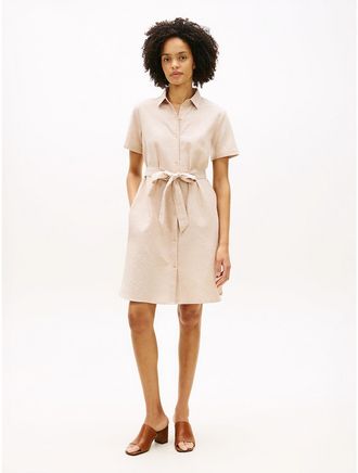 Tommy Hilfiger Womens Belted Linen-Cotton Blend Shirtdress - Beige - XXL