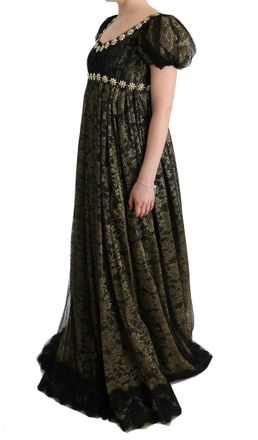 Dolce & Gabbana Womens Black Yellow Crystal Lace Shift Dress Cotton