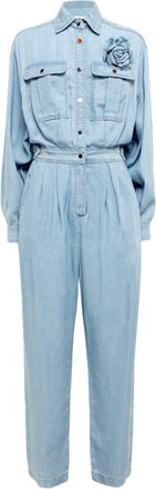 Blugirl Light Denim Lyocell Jumpsuit With Shirt Collar And Delicate Brooch