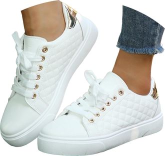 Generic Womens Fashion Sneakers PU Leather Low Top Tennis Casual Shoes Womens Lace Up Lightweight Flat Sports Sneaker Outdoor Non Slip Walking Shoes Round Toe