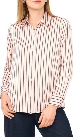 Vince Camuto Satin Long Sleeve Button-Up Shirt in Peach Cream at Nordstrom Rack, Size X-Large
