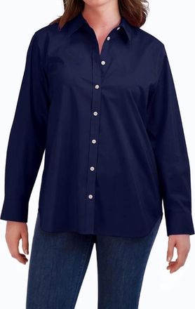 Foxcroft Boyfriend Stretch No Iron Tunic Top In Navy
