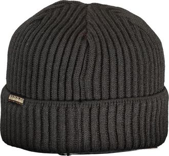 Napapijri NA-32585 Logo-Embroidered Ribbed Knit Beanie - Black