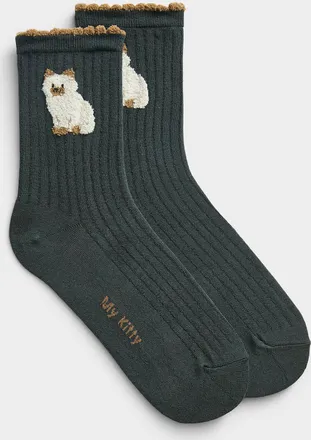 Simons Womens Scalloped-edge kitten socks