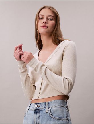 Calvin Klein Jeans Calvin Klein Womens Rib Cropped Cardigan - Ivory - XL