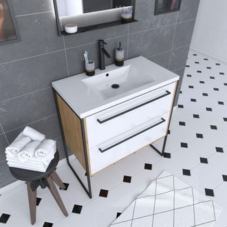 Aurlane Aurlane - Mueble De Ba&ntilde;o Blanco 80cm + Lavabo De Resina Blanca 80x50 + Cajones Blanco