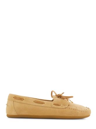 Ferragamo Moccasin-Style Suede Flats with Bow Detail
