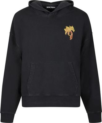 Palm Angels Black Burning Palm Hoodie - Heren - Hoodies - Zwart - S - Katoen - Hoodies & sweatvesten