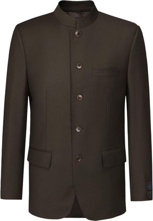Shanghai Tang stand up-collar wool blazer - men - Wool - 46 - Brown