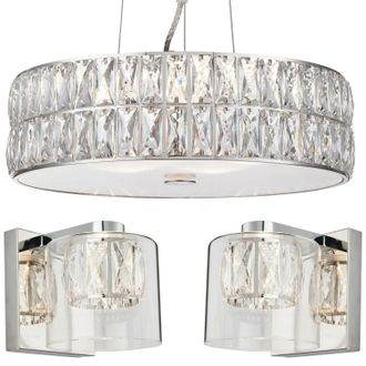 Loops 5 Bulb Ceiling Pendant & 2x Matching Wall Mount Light Chrome & Crystal Glass in Clear