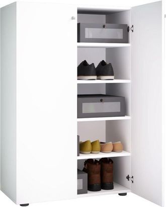 ebuy24 Gabinetto scarpa in legno vcm Dimensioni: a. 110 x l. 70 x t. 39 cm Armadio multiuso 5 scomparti 2 Porte Rotanti- Lona (Bianco)