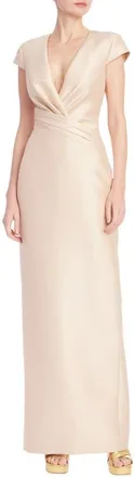 Badgley Mischka Short Sleeve Column Gown in Champagne at Nordstrom, Size 6