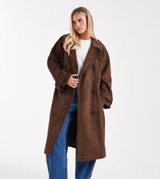 Miss Selfridge Trench in camoscio sintetico color cioccolato-Marrone