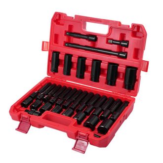 OEM Juego De 45 Piezas De Llaves De Impacto M&eacute;tricas De 1/2, Acero Cromo Vanadio, Tama&ntilde;os De 9 A 32 Mm, Extensiones, Junta Universal, Adaptador, Grabado E