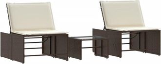 vidaXL Tumbonas 2 Unidades Con Mesa De Rat&aacute;n Sint&eacute;tico Marr&oacute;n Vidaxl