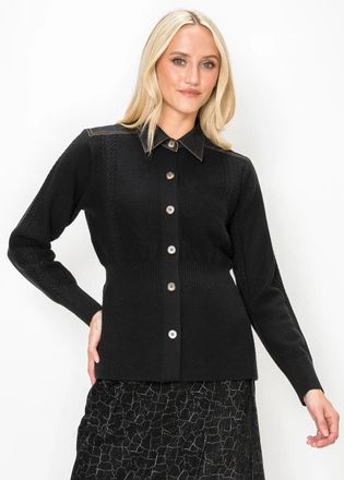 YAL New York Collared Cable Knit Cardigan
