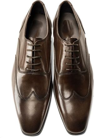 Generic Oxford Shoes for Men Lace Up Wing Tip Square Toe Cowhide Slip Resistant Block Heel Non Slip Rubber Sole Party(Coffee,7.5 UK)