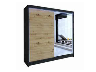 Mirjan24 Armario Closico 137, Negro + Roble Artisan, 215x180x58cm, Puertas De Armario: Correderas, N&uacute;mero De Estantes: 5, Led