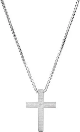 Steeltime Mens 18k Gold Plated Lords Prayer Cross Pendant Necklace in Silver at Nordstrom Rack