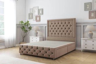 Sloomy Vienna Plush Divan Base 4 Drawers - 26 Headboard & 12 Footboard in Taupe | Size: Super King
