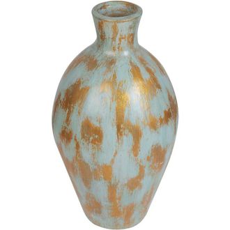Beliani Jarr&oacute;n De Terracota Dorado Azul Turquesa 45 Cm Desgastado Flores Dikaja