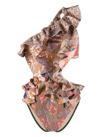 Zimmermann Costume intero monospalla Devi con ruches - Toni neutri