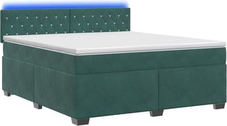 vidaXL Cama Con Base Tapizada, Colch&oacute;n Y Luz Led Verde Oscuro Vidaxl