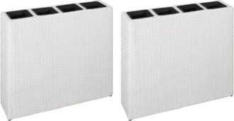 vidaXL Jardinera alta con 4 macetas 2 uds ratán sintético blanco vidaXL