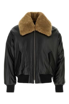 Ami Black Solid Leather Jacket