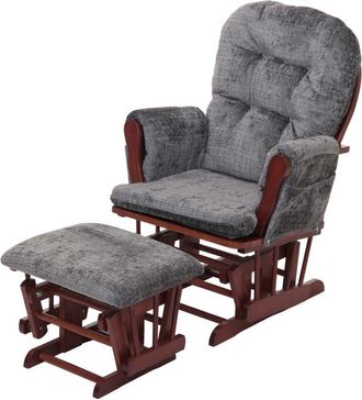 Hhg Nunca Usado] Reclinable Hhg 009, Mecedora Con Taburete Tejido Chenilla (465g/m&sup2;) Oeko-tex, Gris Oscuro, Estructura Oscura