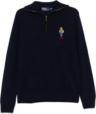 Polo Ralph Lauren Blauwe wollen trui met lange mouwen - Heren - Sweatshirts - Blauw - 2XL - Wol - Hoodies & sweatvesten