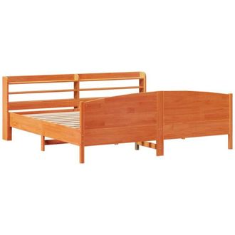 vidaXL Cama Sin Colch&oacute;n Madera Maciza De Pino Marr&oacute;n Cera 200x200 Cm Vidaxl