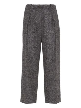 Brunello Cucinelli herringbone tweed pleated trousers - Blue
