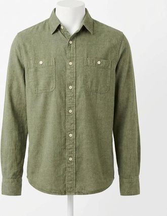 Faherty Tried & True Chambray Long Sleeve Work Shirt In Desert Olive