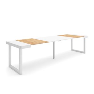 Skraut Home Mesa Consola Extensible, Mesa Comedor Plegable, 300, Para 14 Comensales, Patas Madera Maciza, Estilo Moderno, Roble Y Blanco - Skraut Home