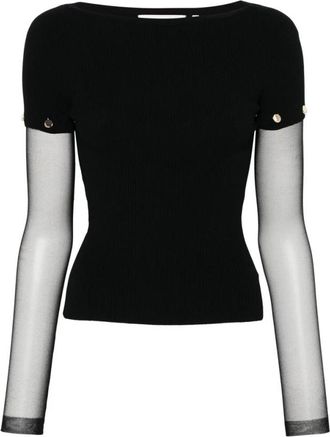 Sportmax Zwarte Sweater met Dubbele Mouwen en Goudkleurige Studs - Dames - Longsleeves - Zwart - S - Tops