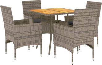 vidaXL Set De Comedor Jard&iacute;n 5 Pzas Con Cojines Rat&aacute;n Pe Acacia Gris Vidaxl