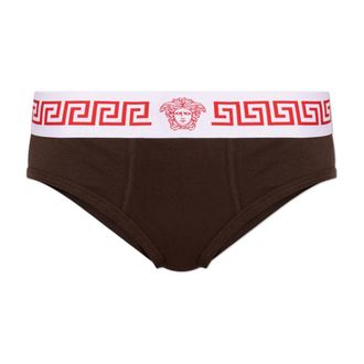 Versace Bottoms, female, Brown, Size: 2XL Ribbed Cotton-Jersey Briefs