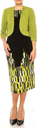 Maya Brooke Abstract Print Cropped Jacket Dress In Kiwi