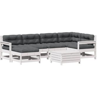 vidaXL Set Muebles Jard&iacute;n 7 Pzas Con Cojines Madera Maciza Pino Blanco Vidaxl