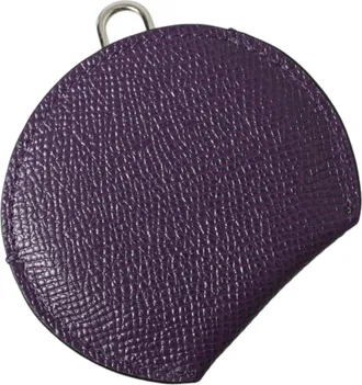 Dolce & Gabbana Purple Calfskin Leather Round Logo Hand Mirror Holder Calf Accessory