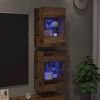 Berkfield Home TV Wall Cabinets with LED Lights 2 pcs Old Wood 40x30x60, 5 cm in Brown