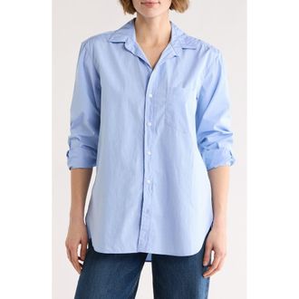 Frank & Eileen Boyfriend Cotton Button-Up Shirt in Shirting Blue W/White Bib at Nordstrom Rack, Size Xx-Small